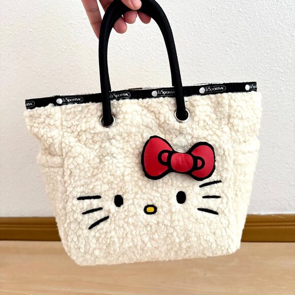 Lesportsac Hello Kitty Reversible 2-Way Smal Mini Tote White Red Bow - Picture 1 of 4